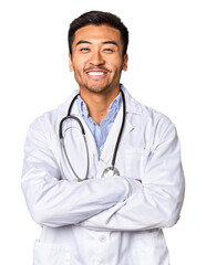 Chinese male doctor posed against studio background