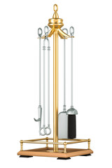 Fireplace Tools, set. 3D rendering isolated on transparent background