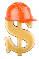 Dollar with hard hat, 3D rendering isolated on transparent background