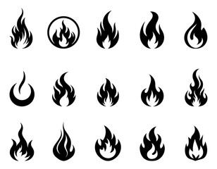 Set of fire flames  with various shapes, vector illustration.