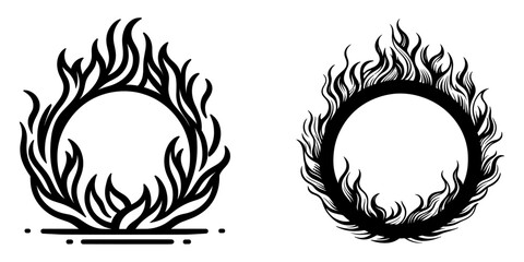 Ring of fire flame set, vector illustration. - obrazy, fototapety, plakaty
