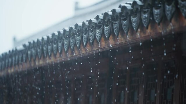 ancient house in rain