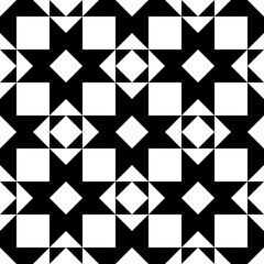 Triangles, rhombuses, diamonds, squares, checks seamless pattern. Geometric image. Ethnic ornate. Folk ornament. Tribal wallpaper. Geometrical background. Retro motif. Ethnical textile print. Vector