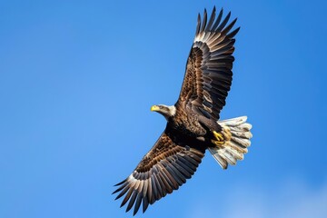 Majestic eagle soaring against a clear blue sky