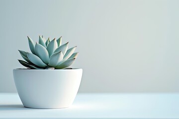 Minimalistic setting with a single succulent plant in a white pot