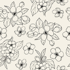 Hand drawn apple blossom seamless pattern