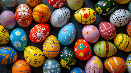 Colorful Easter Eggs Background Banner With Hand Painted Easter Eggs With Flowers And Easter Themes