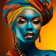 Portrait of Beautiful glamour African woman with colorful make up body art