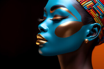 Portrait of Beautiful glamour African woman with colorful make up body art