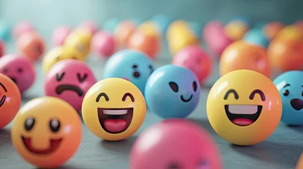 Gardinen Funny colorful eggs with smiley faces © Олег Фадеев