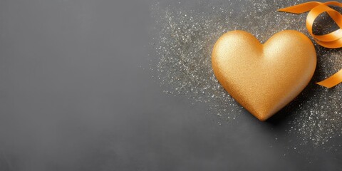 Orange or golden heart on a gray background, Valentine's Day card background - Powered by Adobe