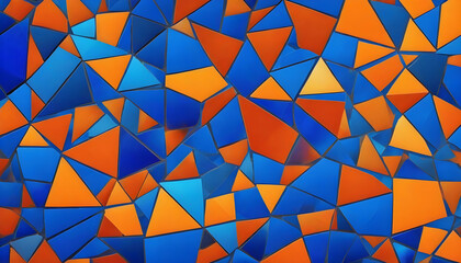 An abstract background featuring an orange and blue background, in the style of mosaic-like forms -