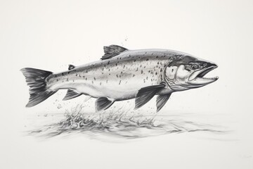 A detailed vintage-style illustration of a salmon, captured in its natural environment, showcasing its role in the underwater ecosystem.