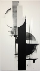 A black and white painting with a black and white design