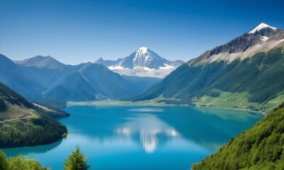 Naklejka na ściany i meble View of a beautiful mountain lake