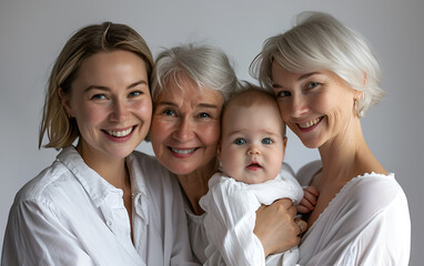Grandmother, Mother and kids. Four generations of women.