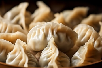 Close-up Chinese Dumpling, lucky foods in the Chinese New Year - GenertiveAI - obrazy, fototapety, plakaty