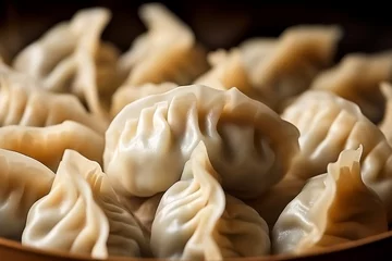 Foto op Canvas Close-up Chinese Dumpling, lucky foods in the Chinese New Year - GenertiveAI © iamdot