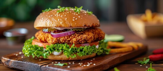 Chicken burger with lettuce, mayo sauce, crispy or crunchy