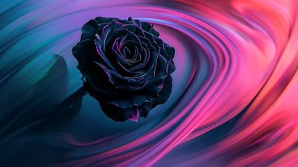 Fototapeta na wymiar Eternal Noir: Macro Elegance of an Energetic Black Rose with Surreal Onyx Light Trails.