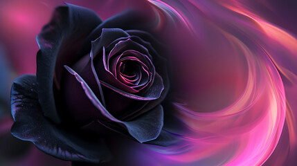 Eternal Noir: Macro Elegance of an Energetic Black Rose with Surreal Onyx Light Trails.