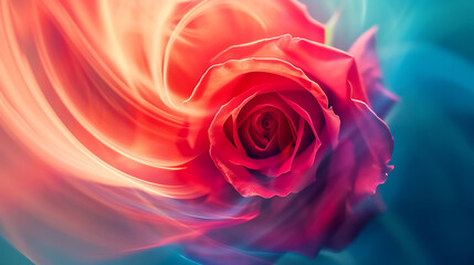 Crimson Whispers: Macro Elegance of an Energetic Red Rose with Surreal Light Trails.