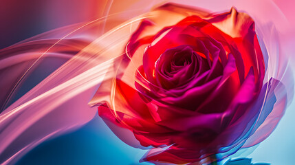 Crimson Whispers: Macro Elegance of an Energetic Red Rose with Surreal Light Trails.