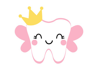 tooth fairy godmother, cute character hand drawn children vector illustration happy face smiling