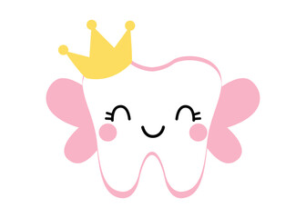 tooth fairy godmother, cute character hand drawn children vector illustration happy face smiling
