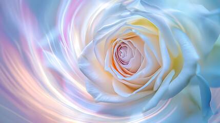 Pearlescent Ballet: Macro Elegance of an Energetic White Rose with Whirling Moonlight Trails