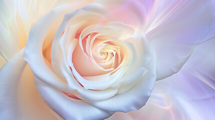 Pearlescent Ballet: Macro Elegance of an Energetic White Rose with Whirling Moonlight Trails