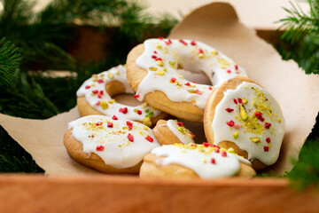 New Year's cookies with freeze-dried berries and pistachios