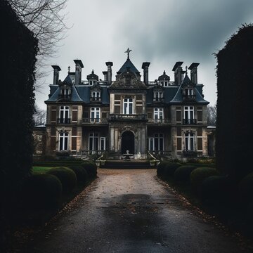 A Gloomy Mansion With A Long Driveway