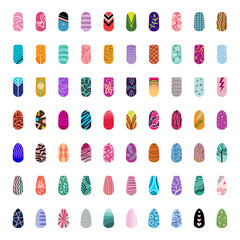 Manicure design. Decorative polish nails for woman fingers recent vector templates set