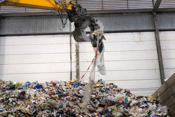 Plastic recycle material with yellow crane