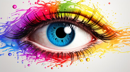Girl colorful and natural rainbow eye on white