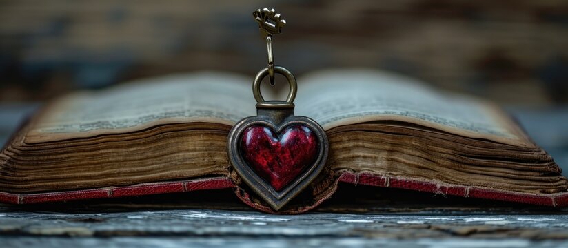 Open book with heart-shaped padlock and key.