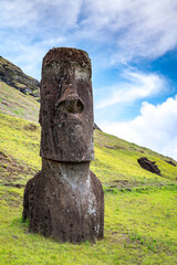 moais in the quarry of Rano Raraku, in Rapa Nui, Easter Island
