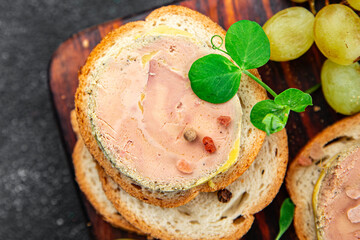 foie gras sandwich fresh delicious fresh goose or duck liver eating cooking appetizer meal food...
