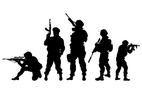 Soldier silhouette vector, Army soldier T-shirt, Army man, Military silhouette, Soldier man black and white, warrior in the war, Male army silhouette, Army special units silhouette, rifles silhouette