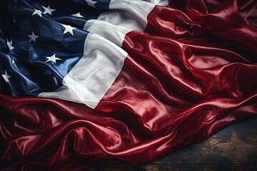 Obraz premium American flag draped on a wooden surface