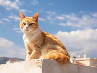Fototapeta premium Ginger cat sitting on a ledge