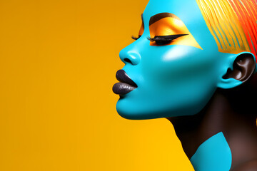 Portrait of Beautiful glamour African woman with colorful make up body art