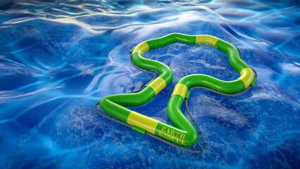 Rettungsring in Baumform treibt im Meer nach st&uuml;rmischem Wetter bei Sonnenuntergang - Earth Rescue