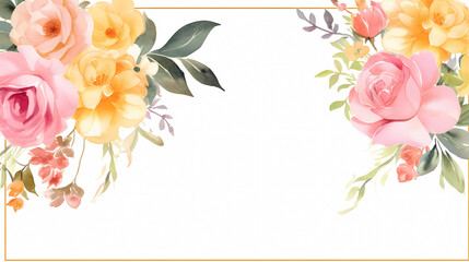 Floral frame with watercolor flowers, decorative flower background pattern, watercolor floral border background