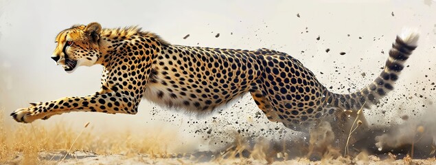 Cheetah running in the white background

