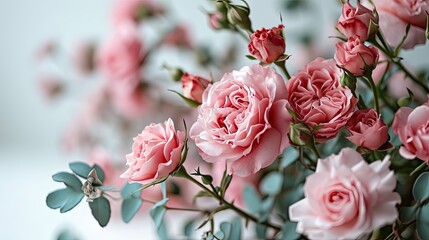 Fresh roses on plain background.