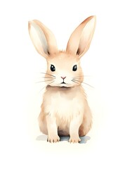 Obraz premium Watercolor Drawing of a beige Bunny on a white Background. Easter Card Template with Copy Space