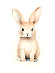 Watercolor Drawing of a beige Bunny on a white Background. Easter Card Template with Copy Space