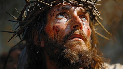 Portrait,  Jesus of Nazareth with the thorn crown, suffering punishment.